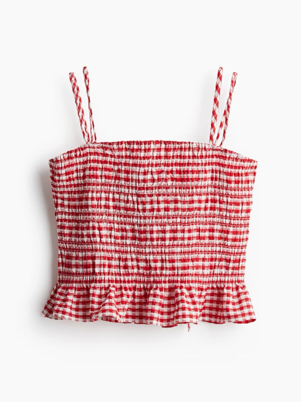 Red Gingham Smocked Strap Top